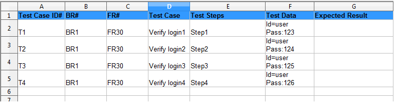 Test Case Spreadsheet
