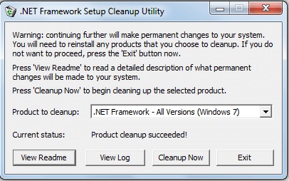 uninstall net framework windows 7